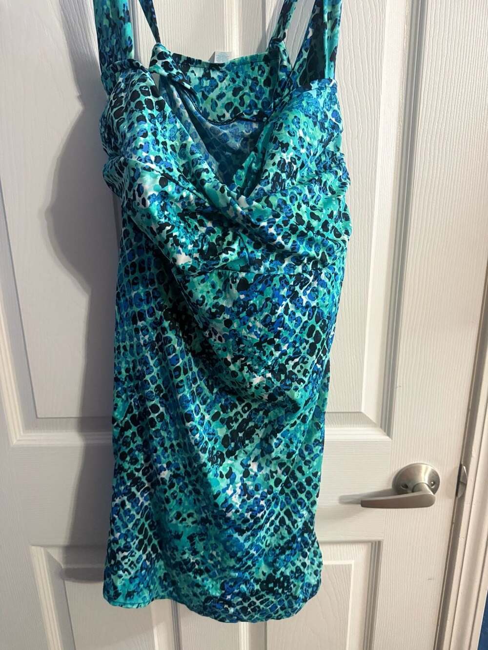 Tropical Escape Blue and Green Animal Print Halter Swimsuit Dress 24W